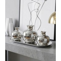 ZEYVE SILVER CERAMIC 3-PIECE POMEGRANATE SET TRAY 23x10x9cm